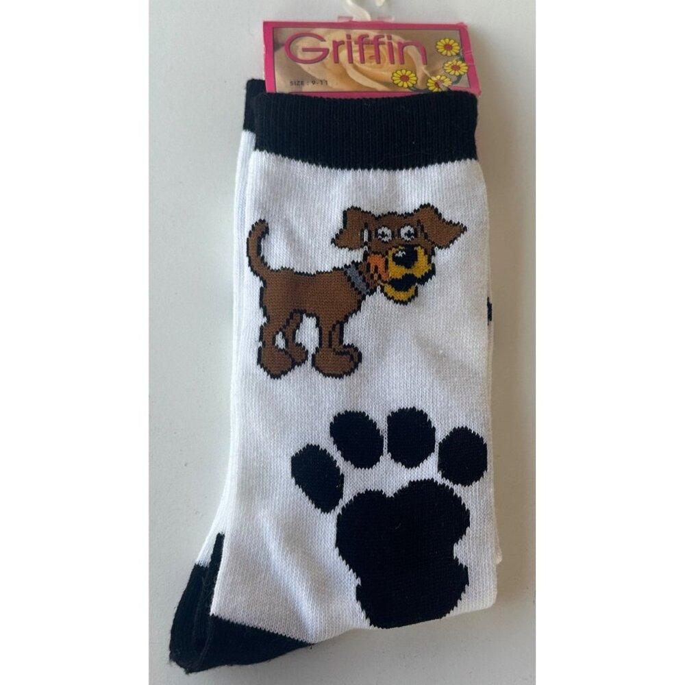 Griffin Dog and Paw Prints Mid-Calf Socks Women's Size 9-11 Polyester Blend-NEW